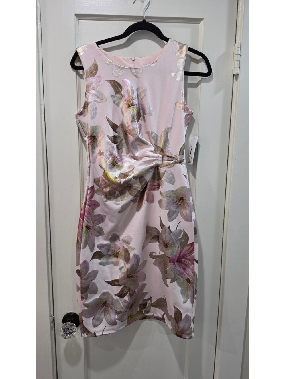 En Focus Studio Women's Floral Sheath Dress Size 6 Pink Metallic Accent